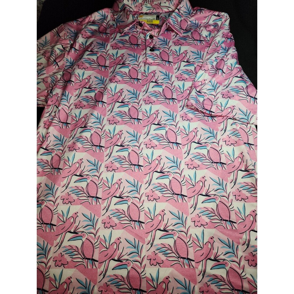 Jack Nicklaus Shirt Mens Xl Pink Tropical Birds Golf Polo AOP Unisex